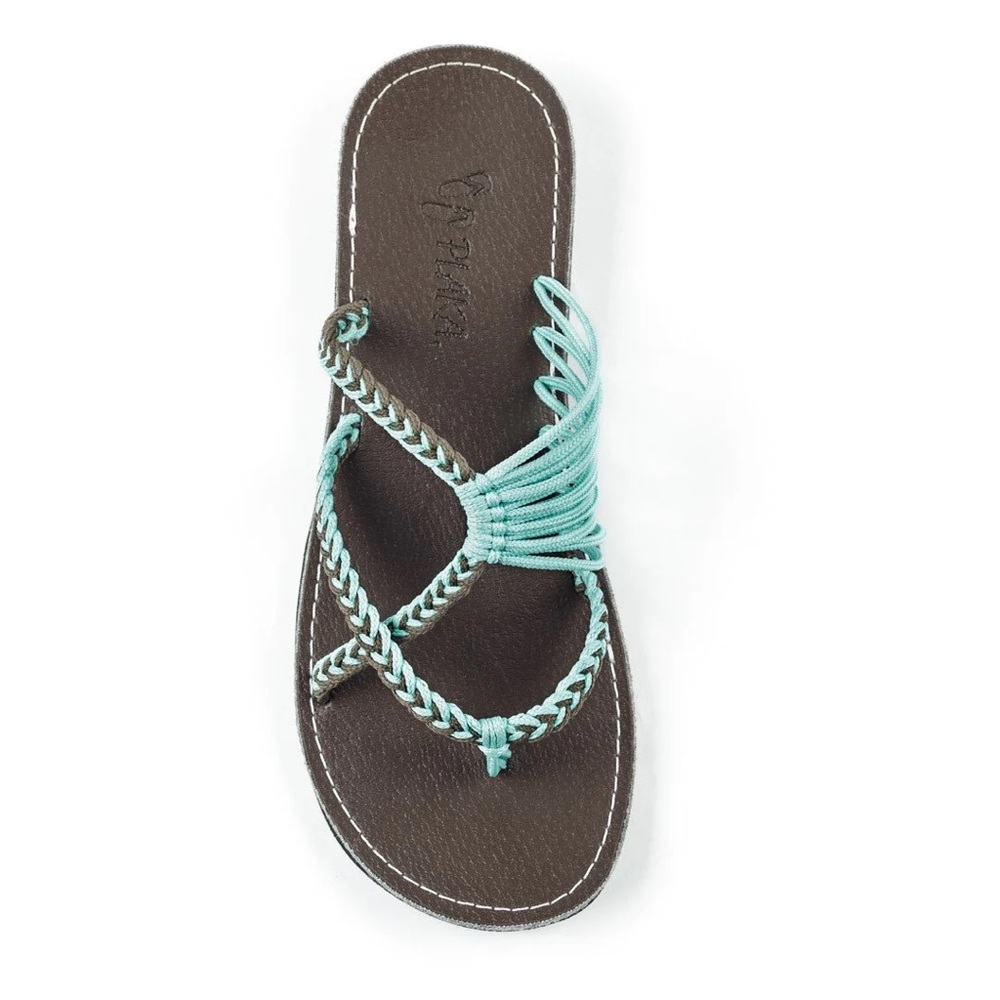 Plaka Oceanside Beach Flip Flops Rope Sandals for Women Turquoise Size 9 NWOT